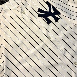 Men's Rare MLB Bernie William’s Yankees White and Black Striped Jersey